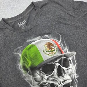 Mad Engine Men's XL Charcoal Gray Skull Mexican Flag Graphic T Shirt Streetwear